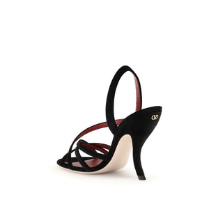 Schwarze Samt-Stilettosandalen