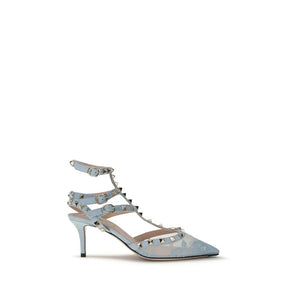 Hellblaue High-Heel-Pumps aus Stoff