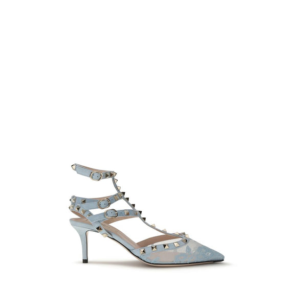 Hellblaue High-Heel-Pumps aus Stoff