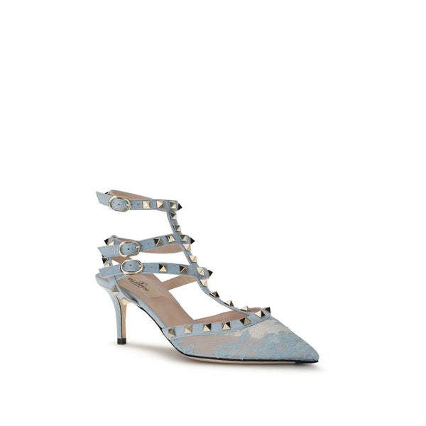 Hellblaue High-Heel-Pumps aus Stoff