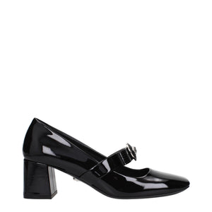 Schwarze Leder Pumps mit mittlerem Absatz