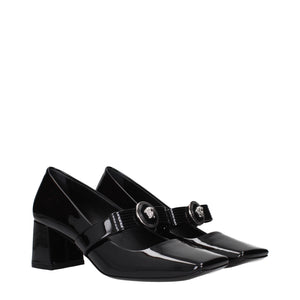 Schwarze Leder Pumps mit mittlerem Absatz