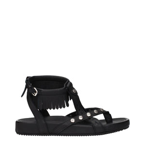 Flache Ledersandalen in Schwarz
