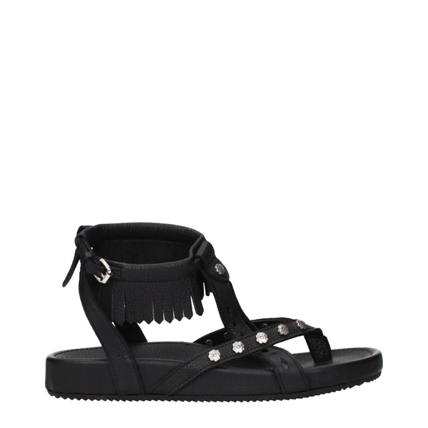 Flache Ledersandalen in Schwarz