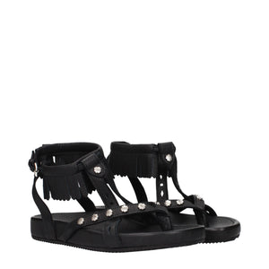 Flache Ledersandalen in Schwarz