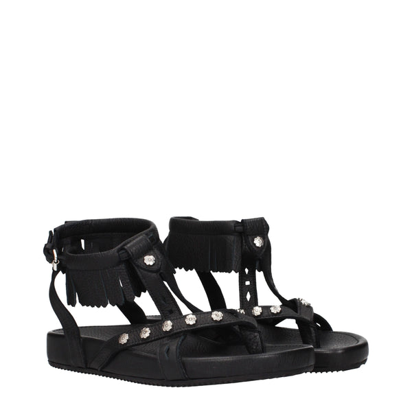 Flache Ledersandalen in Schwarz