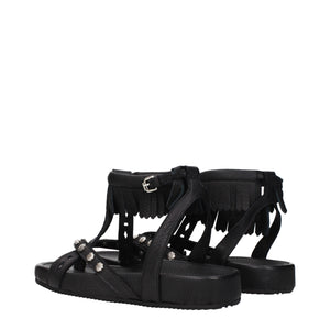 Flache Ledersandalen in Schwarz