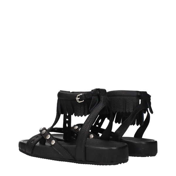 Flache Ledersandalen in Schwarz