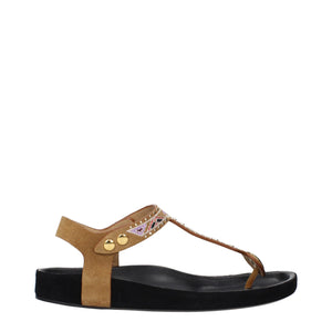 Beigefarbene Flip-Flop-Sandalen aus Leder