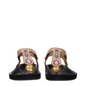 Beigefarbene Flip-Flop-Sandalen aus Leder