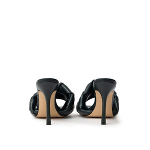 Grüne Leder-Stilettosandalen