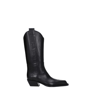 Schwarze Lederstiefel mit hohem Absatz