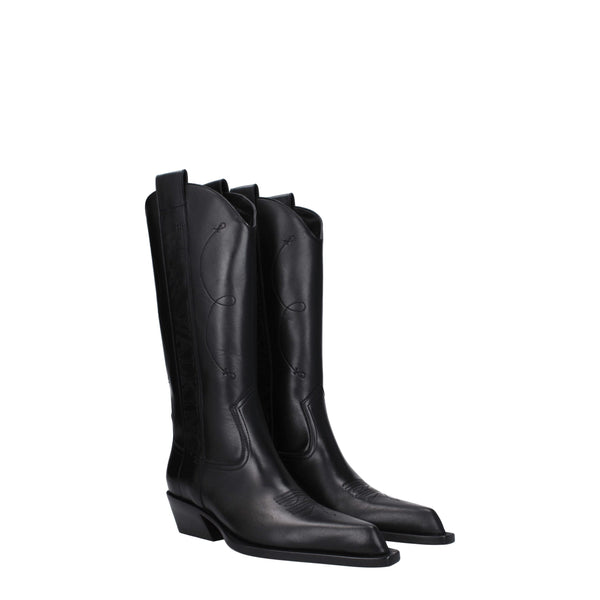 Schwarze Lederstiefel mit hohem Absatz