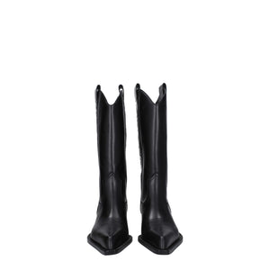 Schwarze Lederstiefel mit hohem Absatz