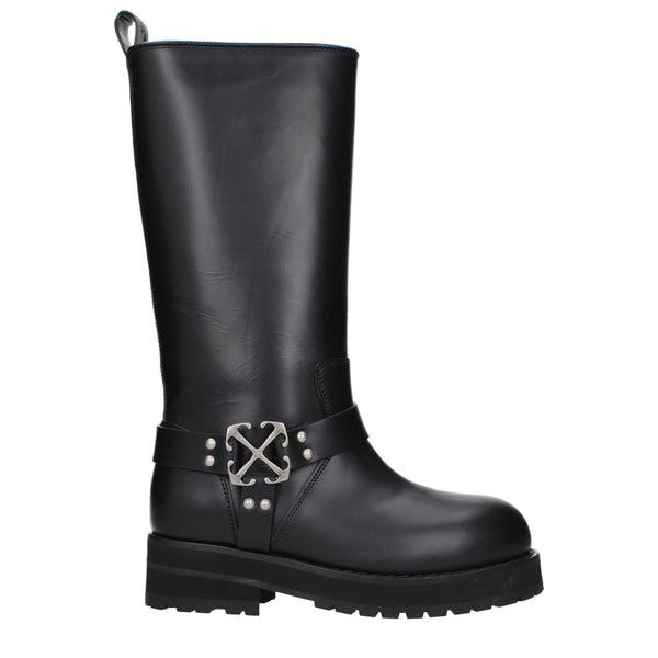 Schwarze Leder-Flachstiefel
