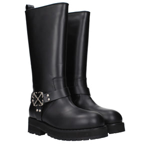 Schwarze Leder-Flachstiefel