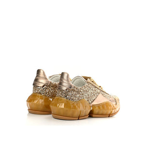 Goldene Kalbshaut-Sneaker mit klobiger Sohle