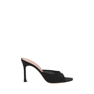 Schwarze Stoff-Stilettosandalen