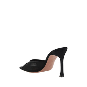 Schwarze Stoff-Stilettosandalen