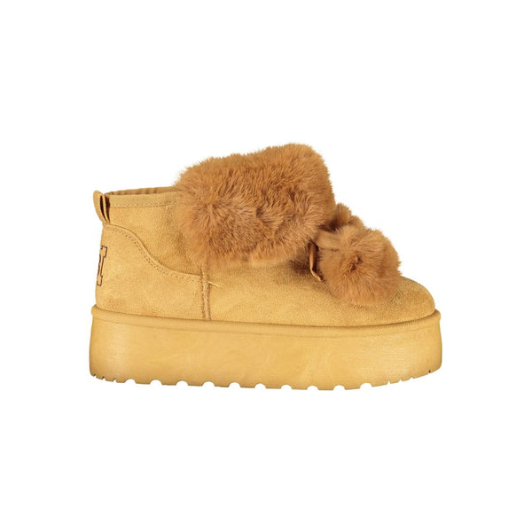 Brauner Polyester Damenstiefel