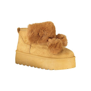Brauner Polyester Damenstiefel