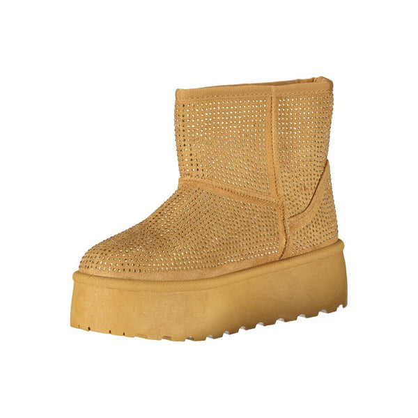 Brauner Polyester Damenstiefel