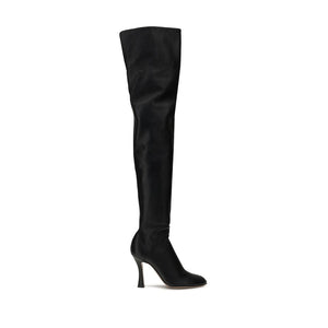 Schwarze Lamm-Overknees aus Ovis Aries Aries-Leder