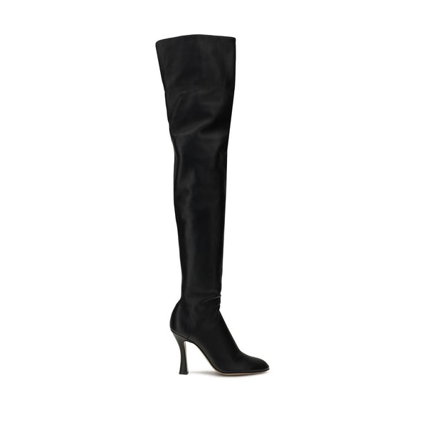 Schwarze Lamm-Overknees aus Ovis Aries Aries-Leder