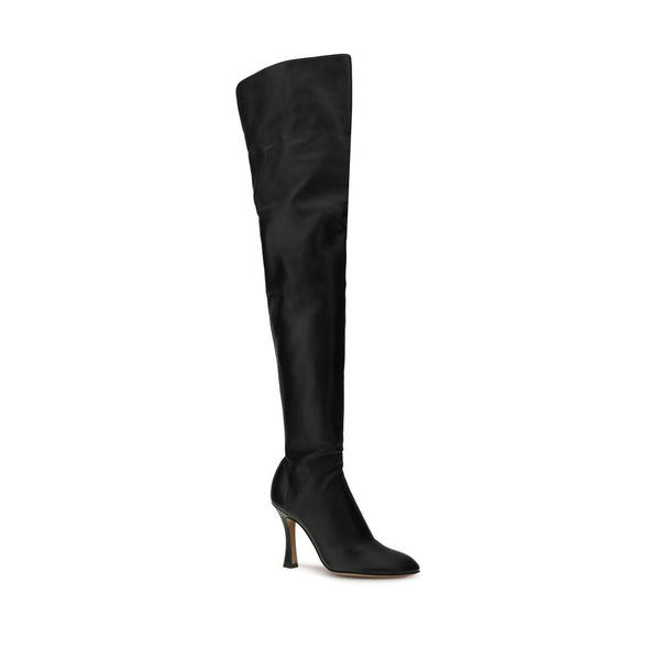Schwarze Lamm-Overknees aus Ovis Aries Aries-Leder