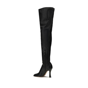 Schwarze Lamm-Overknees aus Ovis Aries Aries-Leder