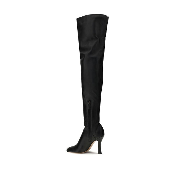 Schwarze Lamm-Overknees aus Ovis Aries Aries-Leder