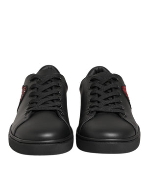 Schwarz Leder Kristall Herz Turnschuhe Schuhe