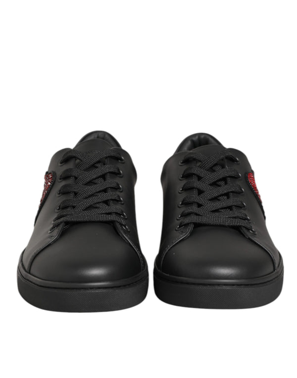 Schwarz Leder Kristall Herz Turnschuhe Schuhe