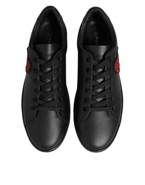 Schwarz Leder Kristall Herz Turnschuhe Schuhe