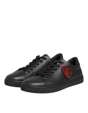 Schwarz Leder Kristall Herz Turnschuhe Schuhe