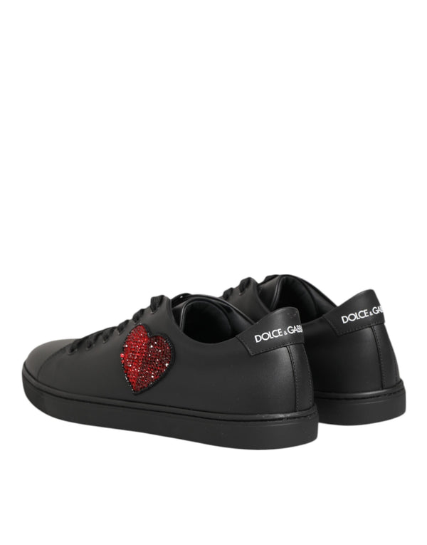 Schwarz Leder Kristall Herz Turnschuhe Schuhe