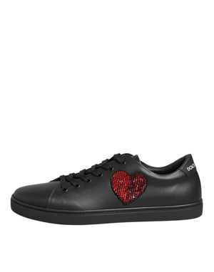 Schwarz Leder Kristall Herz Turnschuhe Schuhe