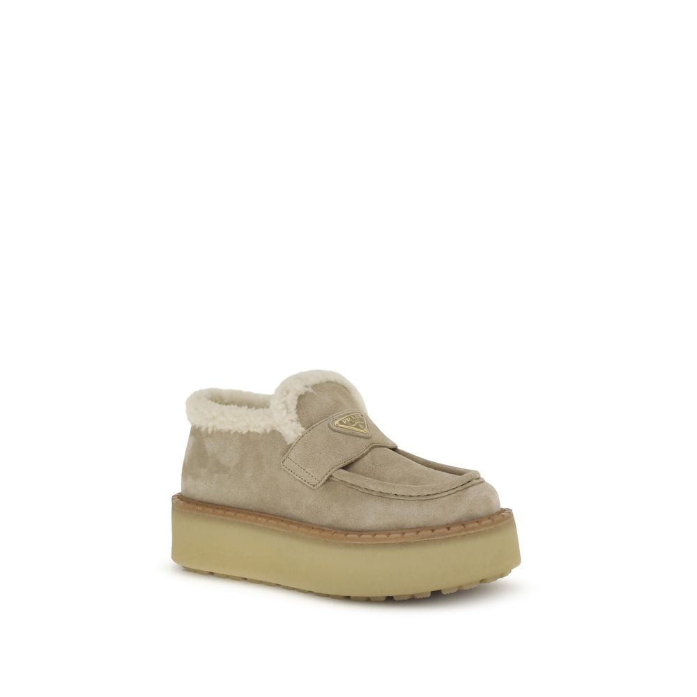 Beige Kalbsleder Bos Taurus Plateau-Loafer