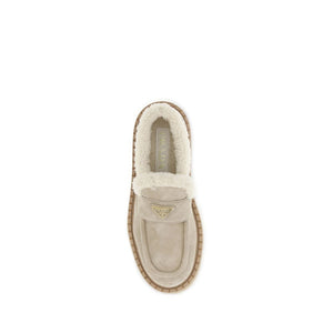 Beige Kalbsleder Bos Taurus Plateau-Loafer