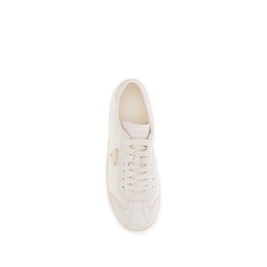 Cremefarbene Polyamid Sneakers mit niedrigem Schaft