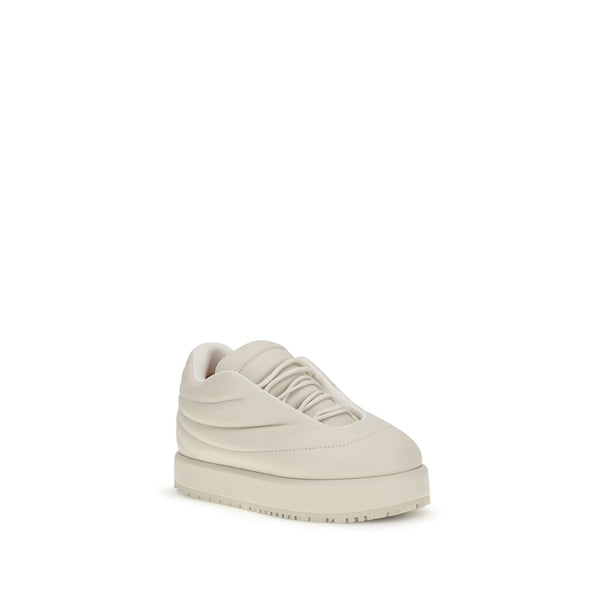 Cremefarbene Ziegenleder-Plateau-Sneaker