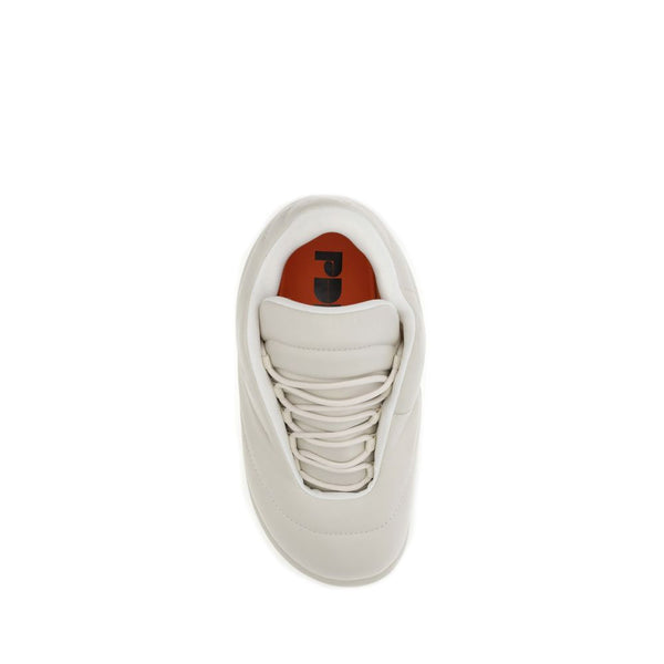 Cremefarbene Ziegenleder-Plateau-Sneaker