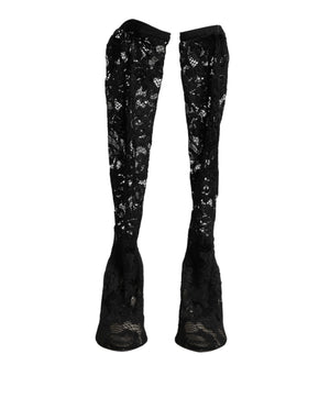 Schwarze Taormina-Spitzenstiefel mit Sockenoptik