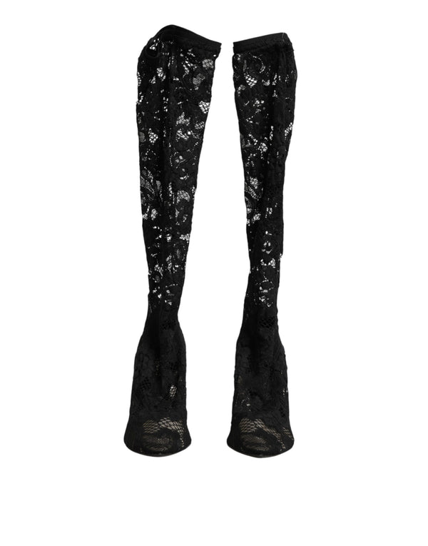 Schwarze Taormina-Spitzenstiefel mit Sockenoptik