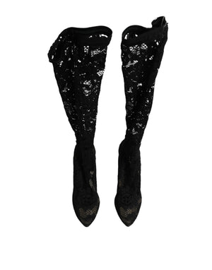 Schwarze Taormina-Spitzenstiefel mit Sockenoptik