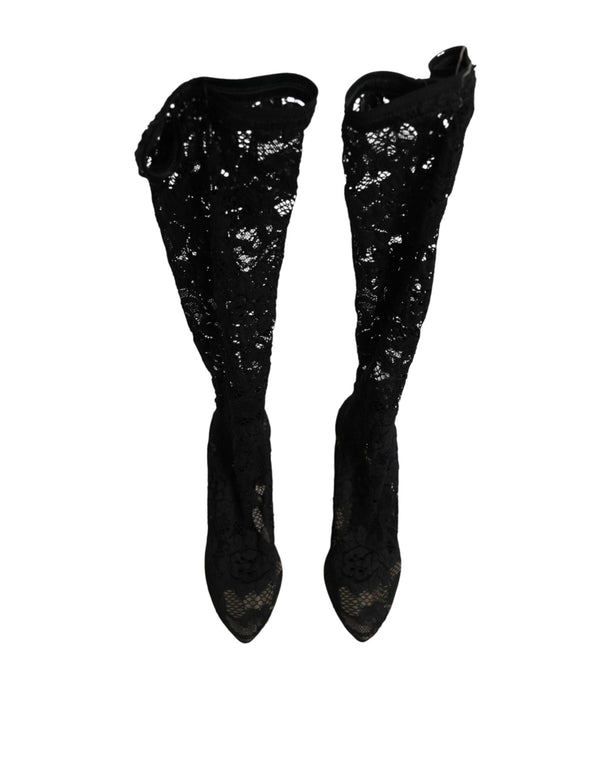 Schwarze Taormina-Spitzenstiefel mit Sockenoptik