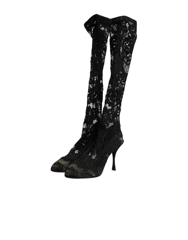 Schwarze Taormina-Spitzenstiefel mit Sockenoptik
