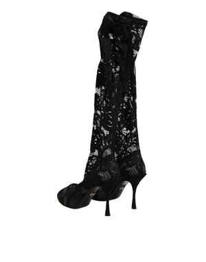 Schwarze Taormina-Spitzenstiefel mit Sockenoptik