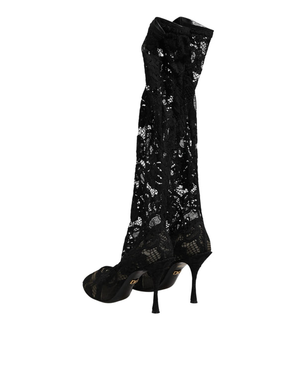 Schwarze Taormina-Spitzenstiefel mit Sockenoptik