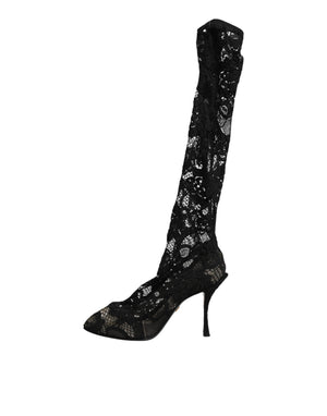 Schwarze Taormina-Spitzenstiefel mit Sockenoptik